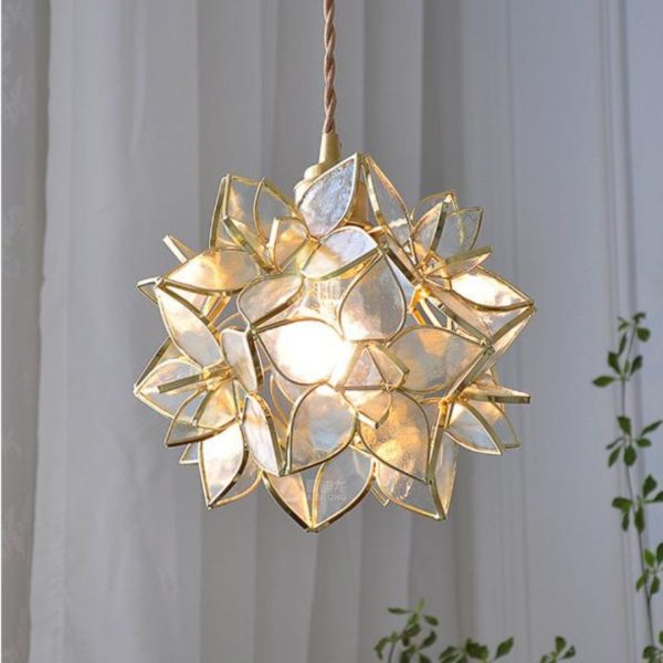 Đèn Chùm Hoa Cẩm Tú Cầu Thuỷ Tinh Viền Đồng Sang Trọng Decor Phòng Ngủ, Bàn Ăn