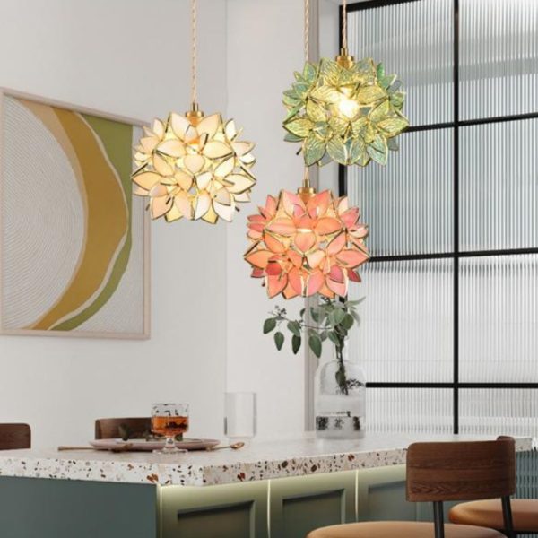 Đèn Chùm Hoa Cẩm Tú Cầu Thuỷ Tinh Viền Đồng Sang Trọng Decor Phòng Ngủ, Bàn Ăn