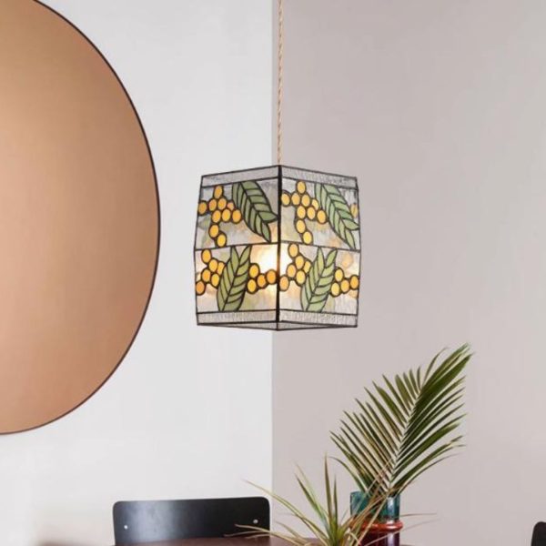 Đèn Chùm Khối Lập Phương Kính Màu Hoạ Tiết Cây Lá Retro Trang Trí Phòng Bếp Độc Đáo