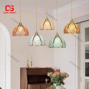 Đèn Chùm Pha Lê Đá Sỏi Nhiều Màu Lấp Lánh Viền Đồng Sang Trọng Decor Quầy Bếp, Bàn Ăn