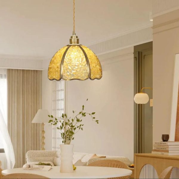 Đèn Chùm Pha Lê Đá Sỏi Nhiều Màu Lấp Lánh Viền Đồng Sang Trọng Decor Quầy Bếp, Bàn Ăn