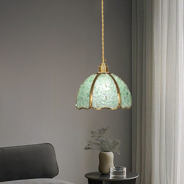 Đèn Chùm Pha Lê Đá Sỏi Nhiều Màu Lấp Lánh Viền Đồng Sang Trọng Decor Quầy Bếp, Bàn Ăn