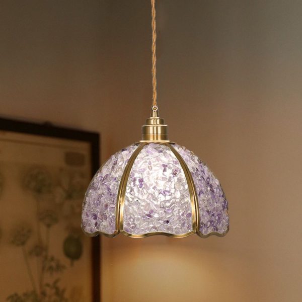 Đèn Chùm Pha Lê Đá Sỏi Nhiều Màu Lấp Lánh Viền Đồng Sang Trọng Decor Quầy Bếp, Bàn Ăn