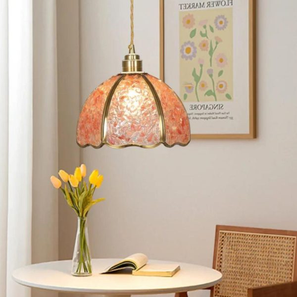 Đèn Chùm Pha Lê Đá Sỏi Nhiều Màu Lấp Lánh Viền Đồng Sang Trọng Decor Quầy Bếp, Bàn Ăn
