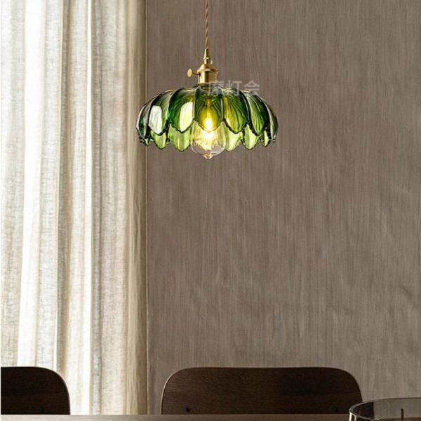 Đèn Chùm Thuỷ Tinh Bông Hoa Xanh Lá Decor Lối Đi Phòng Khách Nội Thất Xanh