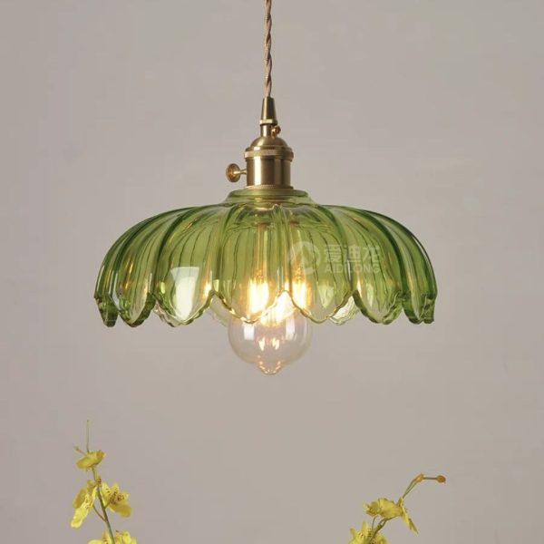 Đèn Chùm Thuỷ Tinh Bông Hoa Xanh Lá Decor Lối Đi Phòng Khách Nội Thất Xanh