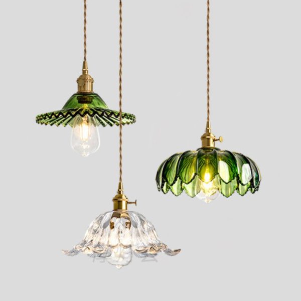 Đèn Chùm Thuỷ Tinh Bông Hoa Xanh Lá Decor Lối Đi Phòng Khách Nội Thất Xanh