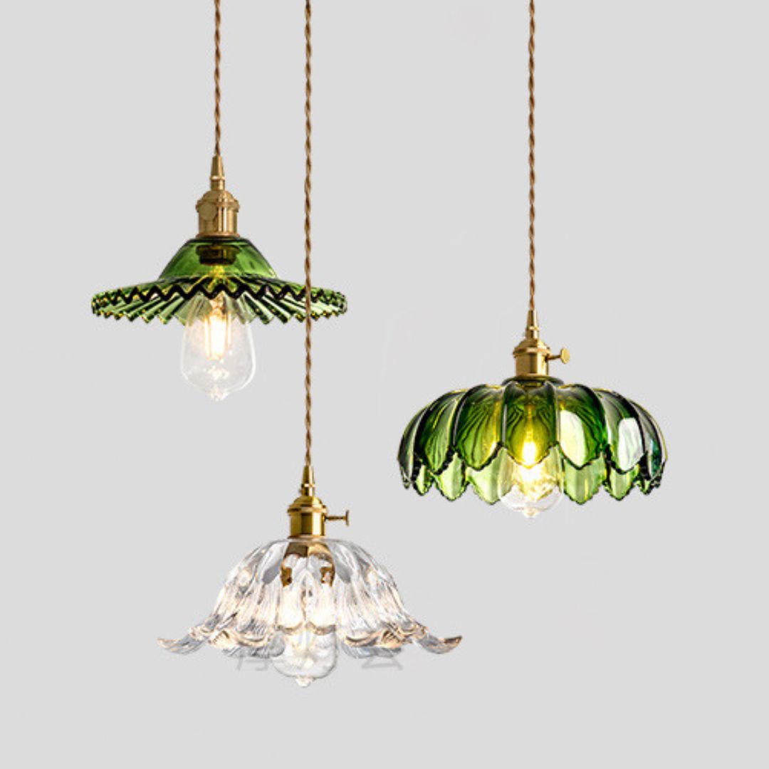 Đèn Chùm Thuỷ Tinh Bông Hoa Xanh Lá Decor Lối Đi Phòng Khách Nội Thất Xanh