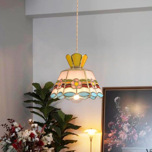 Đèn Chùm Thuỷ Tinh Hoạ Tiết Hoa Lá Nơ Xinh Xắn Thiết Kế Kiểu Pháp Màu Sắc Rực Rỡ Phòng Ngủ