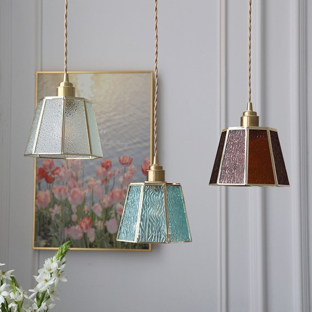 Đèn Chùm Thuỷ Tinh Viền Đồng Phòng Cách Retro Pháp Trang Trí Hành Lang Cửa Sổ