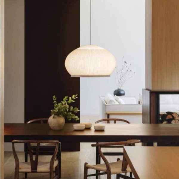 Đèn Chùm Vải Dệt Dạng Sọc Tròn Bầu Phong Cách Wabi Sabi Decor Không Gian Phòng Bếp