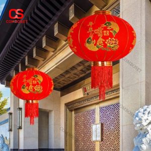 Đèn Lồng Đỏ Vải Nhung Hoạ Tiết Cá Chép May Mắn Chống Thấm Trang Trí Nhà Dịp Tết Năm Mới