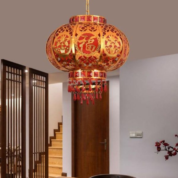 Đèn Lồng Treo Đỏ Sắt Xoay 360 Độ Trang Trí Rực Rỡ Lễ Hội Mùa Xuân, Lối Đi Đám Cưới