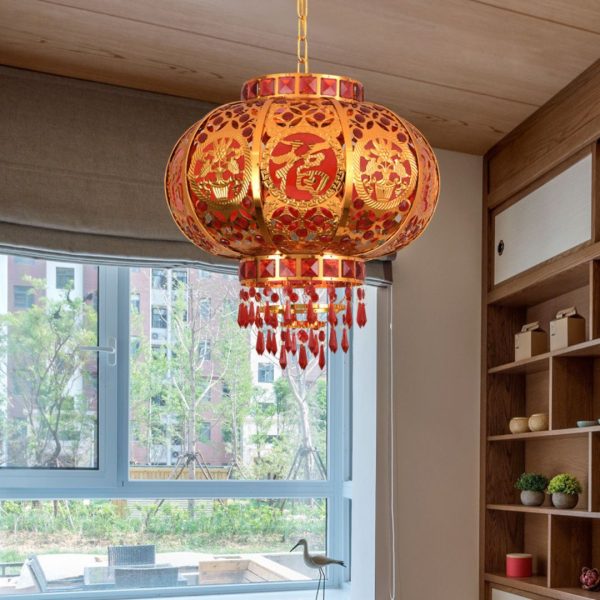 Đèn Lồng Treo Đỏ Sắt Xoay 360 Độ Trang Trí Rực Rỡ Lễ Hội Mùa Xuân, Lối Đi Đám Cưới
