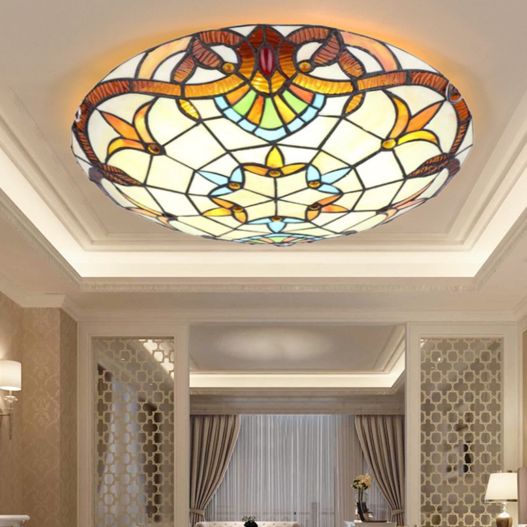 Đèn Ốp Trần Tròn Kính Màu Phong Cách Địa Trung Hải Decor Phòng Khách Phòng Ngủ Châu Âu