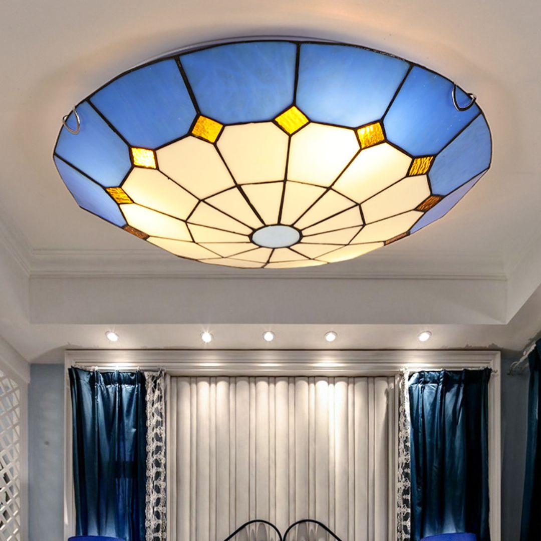 Đèn Ốp Trần Tròn Kính Màu Phong Cách Địa Trung Hải Decor Phòng Khách Phòng Ngủ Châu Âu