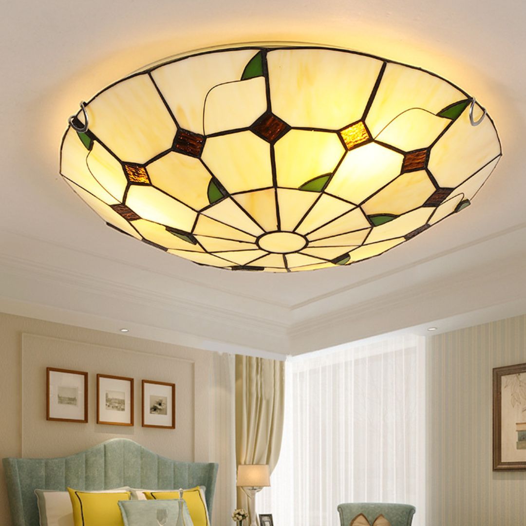 Đèn Ốp Trần Tròn Kính Màu Phong Cách Địa Trung Hải Decor Phòng Khách Phòng Ngủ Châu Âu