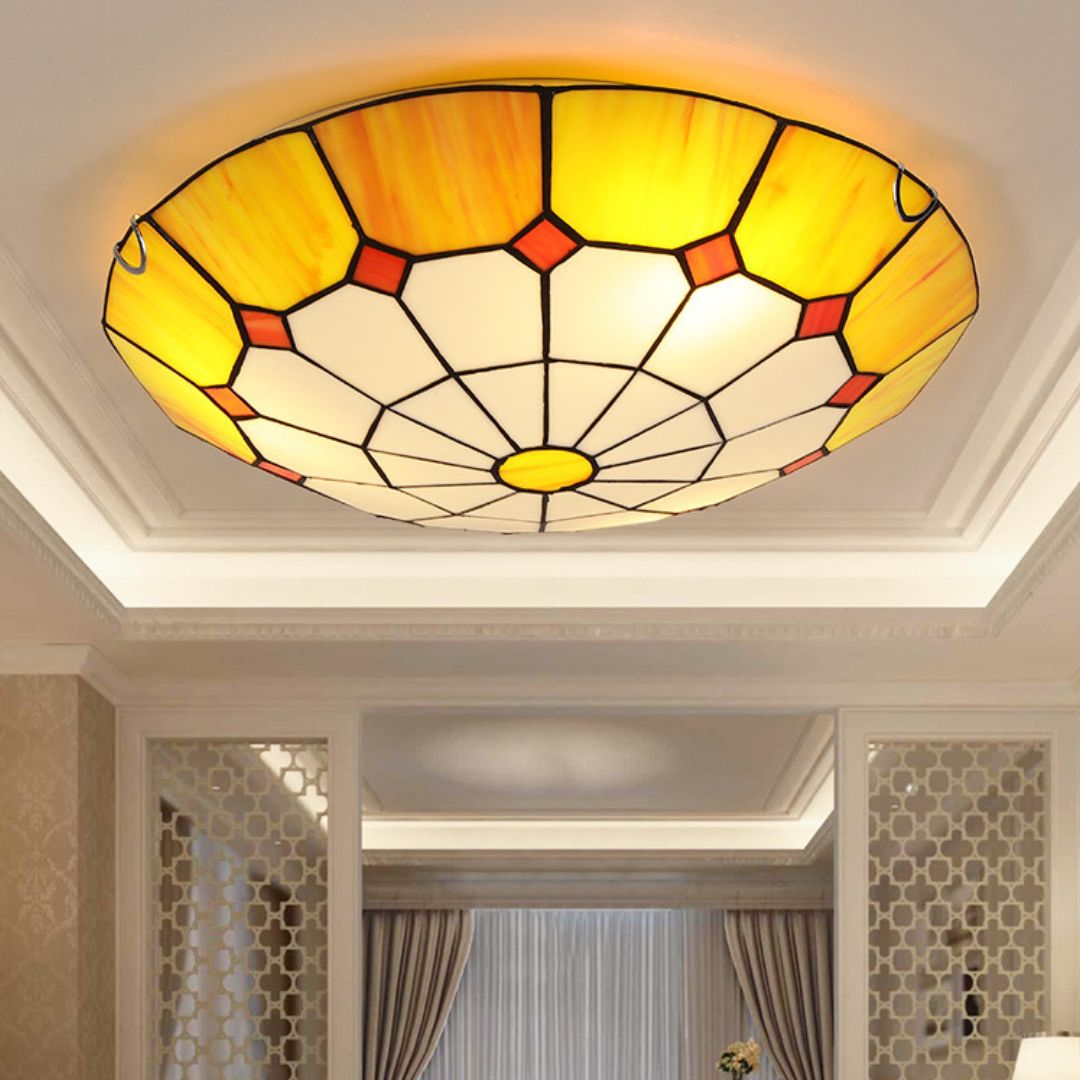 Đèn Ốp Trần Tròn Kính Màu Phong Cách Địa Trung Hải Decor Phòng Khách Phòng Ngủ Châu Âu