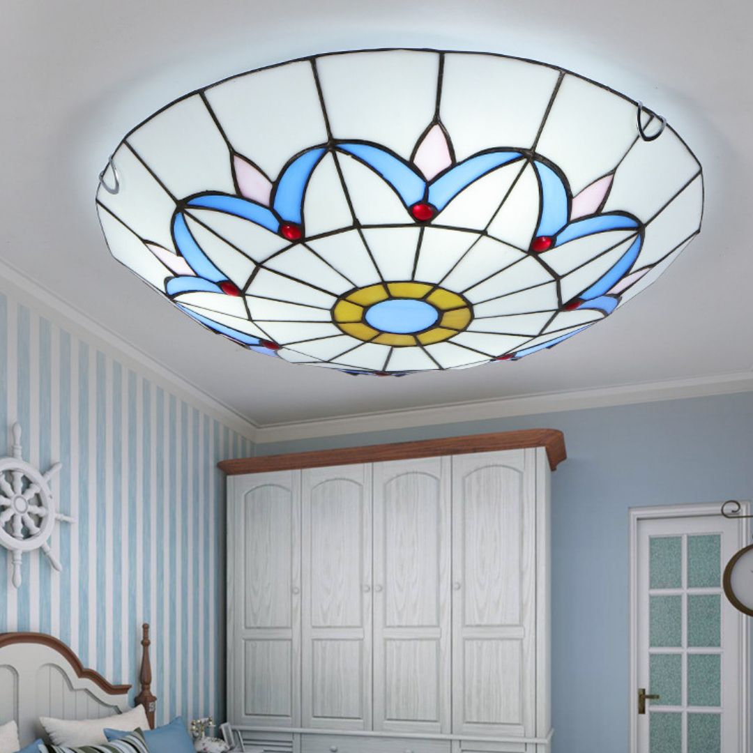 Đèn Ốp Trần Tròn Kính Màu Phong Cách Địa Trung Hải Decor Phòng Khách Phòng Ngủ Châu Âu