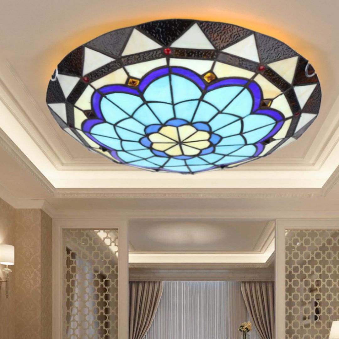 Đèn Ốp Trần Tròn Kính Màu Phong Cách Địa Trung Hải Decor Phòng Khách Phòng Ngủ Châu Âu