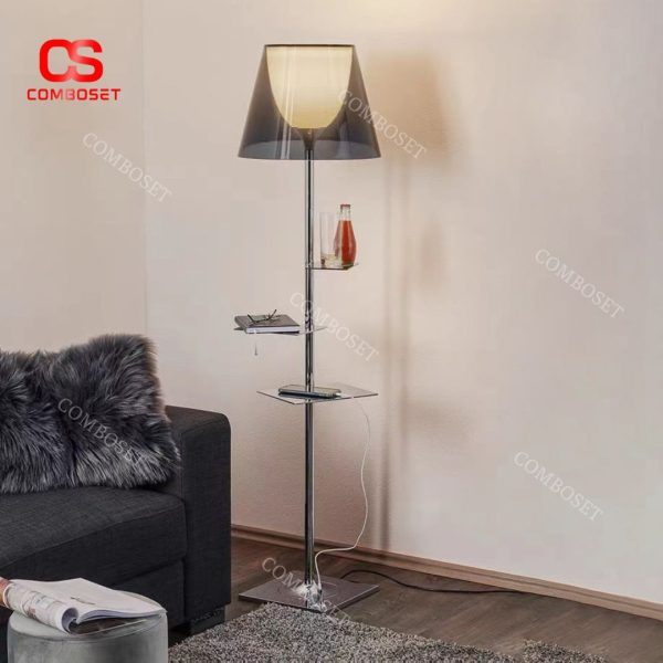 Đèn Sàn Acrylic Kết Hợp Kệ Sách Tiện Dụng Thiết Kế Phong Cách Ý Phòng Khách, Phòng Ngủ