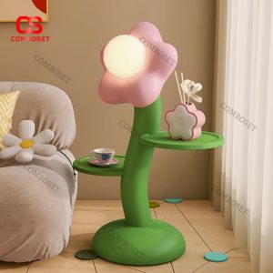 Đèn Sàn Bông Hoa Lớn Màu Hồng Vàng Kết Hợp 2 Kệ Đựng Đồ Thiết Kế Hoạt Hình