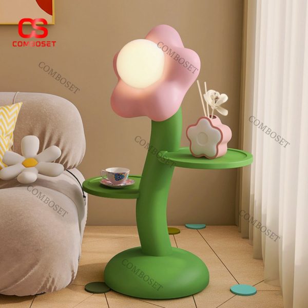 Đèn Sàn Bông Hoa Lớn Màu Hồng Vàng Kết Hợp 2 Kệ Đựng Đồ Thiết Kế Hoạt Hình