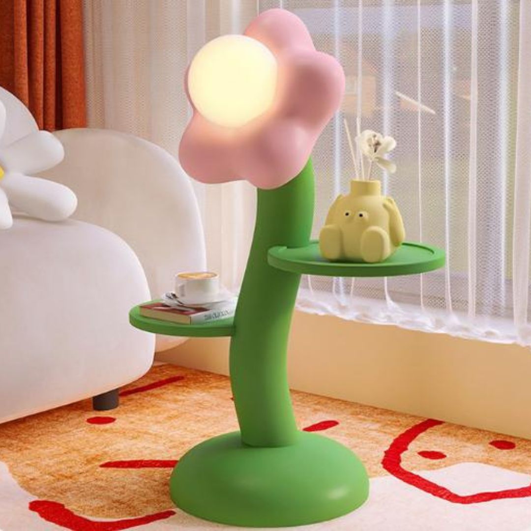 Đèn Sàn Bông Hoa Lớn Màu Hồng Vàng Kết Hợp 2 Kệ Đựng Đồ Thiết Kế Hoạt Hình