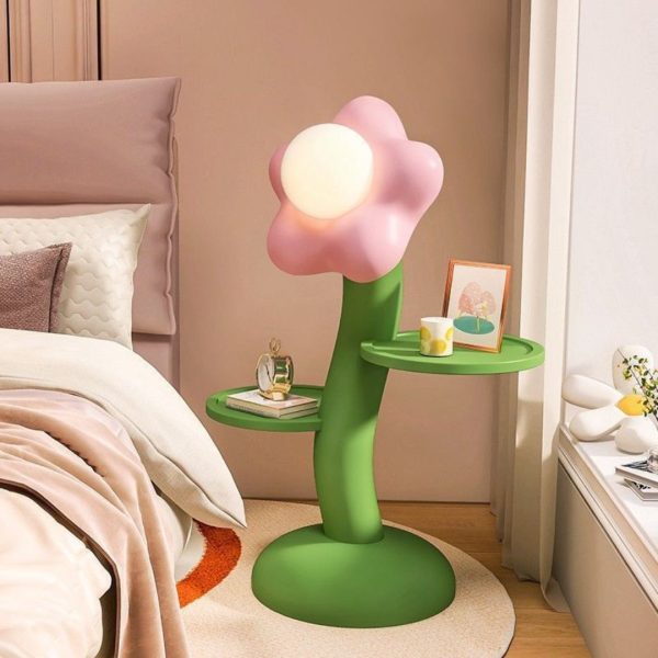 Đèn Sàn Bông Hoa Lớn Màu Hồng Vàng Kết Hợp 2 Kệ Đựng Đồ Thiết Kế Hoạt Hình