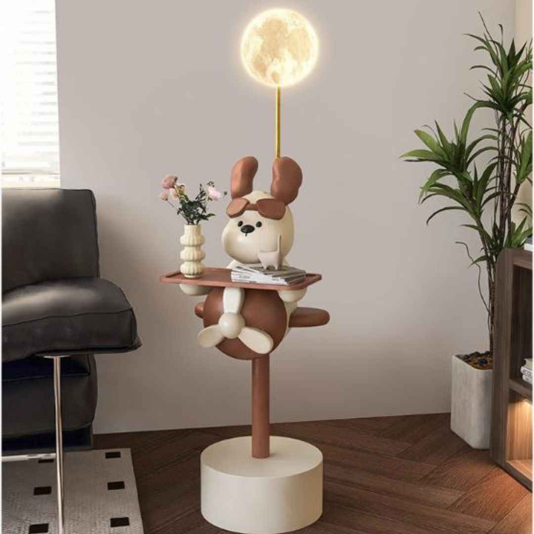 Đèn Sàn Cún Con Hoạt Hình Dễ Thương Kèm Kệ Để Đồ Có 3 Chế Độ Sáng Cho Phòng Ngủ