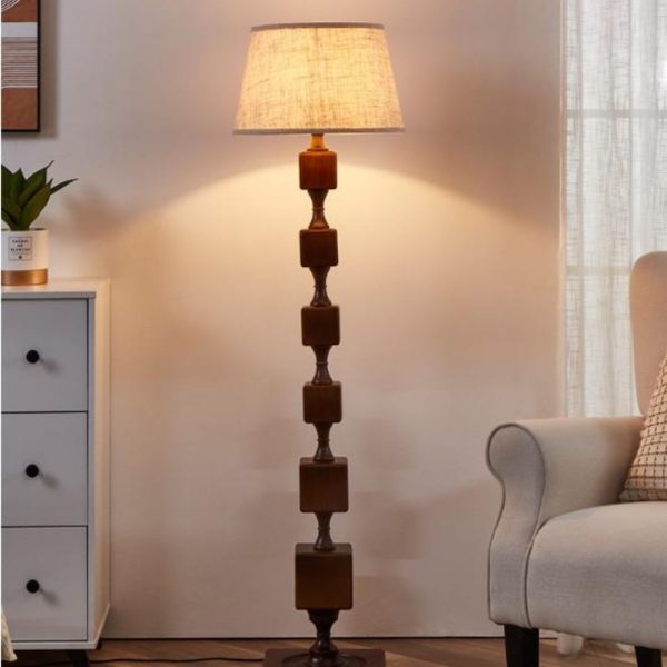 Đèn Sàn Gỗ Cổ Điển Khối Lập Phương Pháp Thời Trung Cổ Decor Sofa Phòng Khách