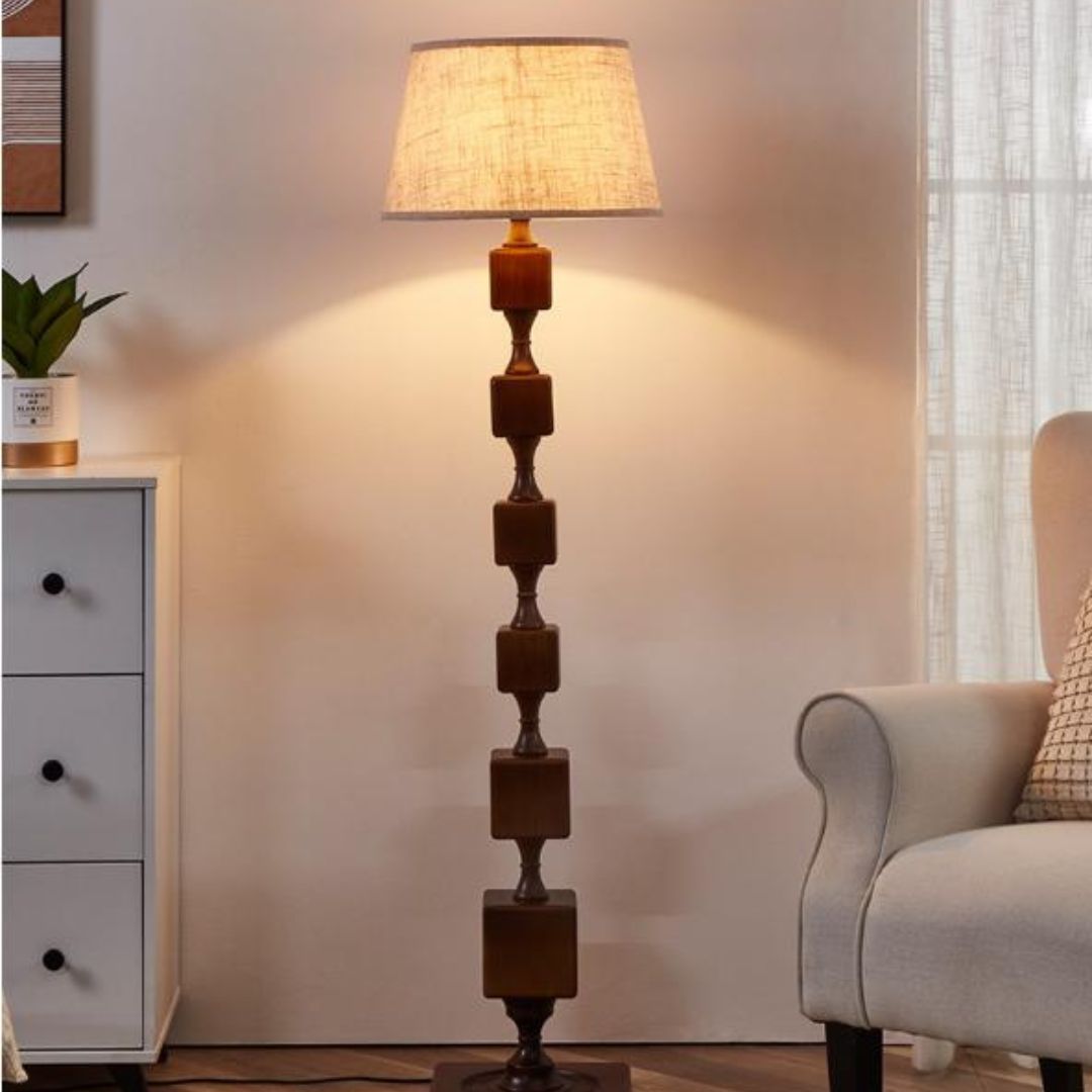 Đèn Sàn Gỗ Cổ Điển Khối Lập Phương Pháp Thời Trung Cổ Decor Sofa Phòng Khách