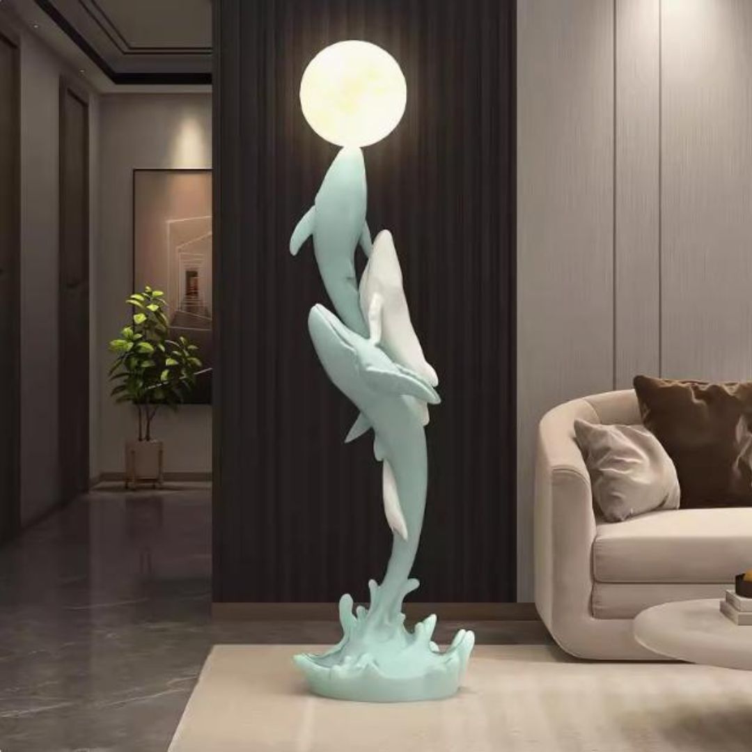 Đèn Sàn Mô Phỏng 3 Cá Voi Lớn Nghệ Thuật Làm Quà Tặng Tân Gia, Phong Thuỷ
