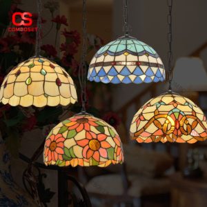 Đèn Thả Châu Âu Kính Màu Nghệ Thuật Retro Cổ Điển Trang Trí Bàn Ăn Nhều Màu Sắc