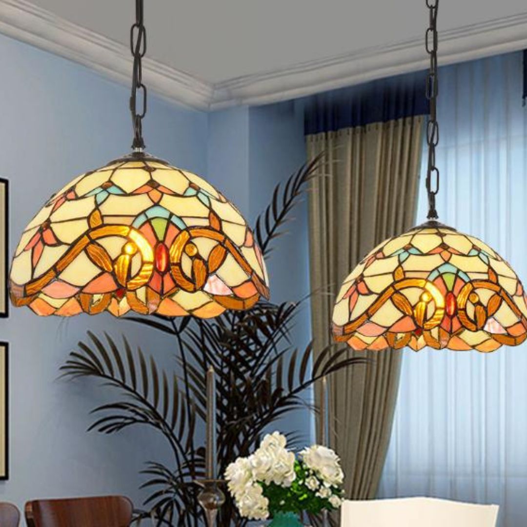 Đèn Thả Châu Âu Kính Màu Nghệ Thuật Retro Cổ Điển Trang Trí Bàn Ăn Nhều Màu Sắc