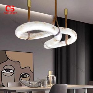 Đèn Thả Dây Da Đá Cẩm Thạch Sang Trọng Trang Trí Phòng Khách Biệt Thự Bắc Âu
