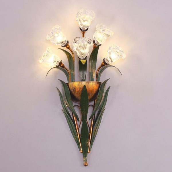 Đèn Tường Bó Hoa Tulip Thuỷ Tinh Nghệ Thuật Điêu Luyện Decor Phòng Khách Sắc Màu