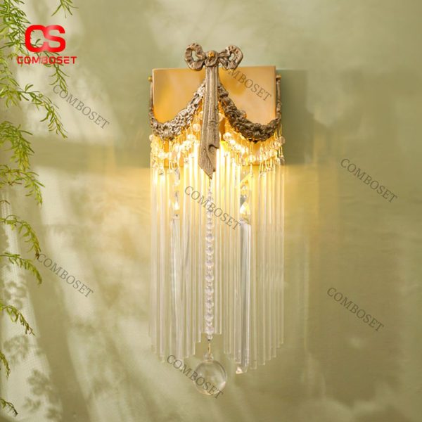 Đèn Tường Đồng Pha Lê Hoàng Gia Vintage Phong Cách Pháp Decor Phòng Khách Sang Trọng