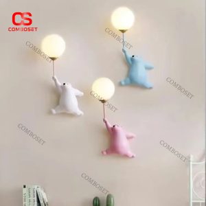 Đèn Tường Gấu Hoạt Hình Thả Bóng Bay Dễ Thương, Ánh Sáng Bảo Vệ Mắt Cho Trẻ Em