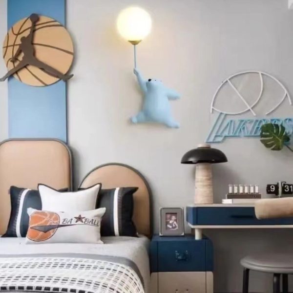 Đèn Tường Gấu Hoạt Hình Thả Bóng Bay Dễ Thương, Ánh Sáng Bảo Vệ Mắt Cho Trẻ Em