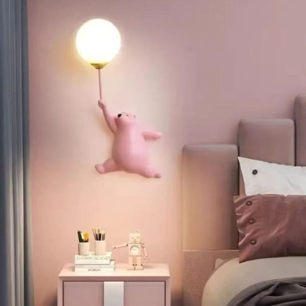 Đèn Tường Gấu Hoạt Hình Thả Bóng Bay Dễ Thương, Ánh Sáng Bảo Vệ Mắt Cho Trẻ Em