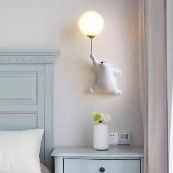 Đèn Tường Gấu Hoạt Hình Thả Bóng Bay Dễ Thương, Ánh Sáng Bảo Vệ Mắt Cho Trẻ Em