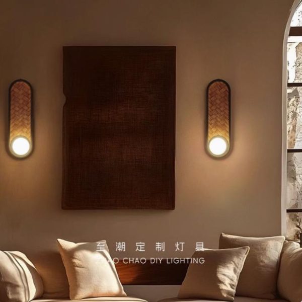 Đèn Tường Gỗ Hình Bầu Dục Cổ Điển Retro Pháp Trang Hoàng Phòng Khách Phòng Ngủ