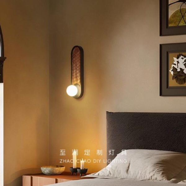 Đèn Tường Gỗ Hình Bầu Dục Cổ Điển Retro Pháp Trang Hoàng Phòng Khách Phòng Ngủ