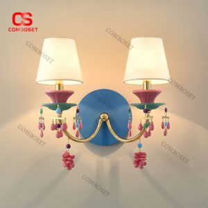 Đèn Tường Pha Lê 2 Bóng Thiết Kế Màu Sắc Dễ Thương Decor Phòng Ngủ Cho Bé Gái