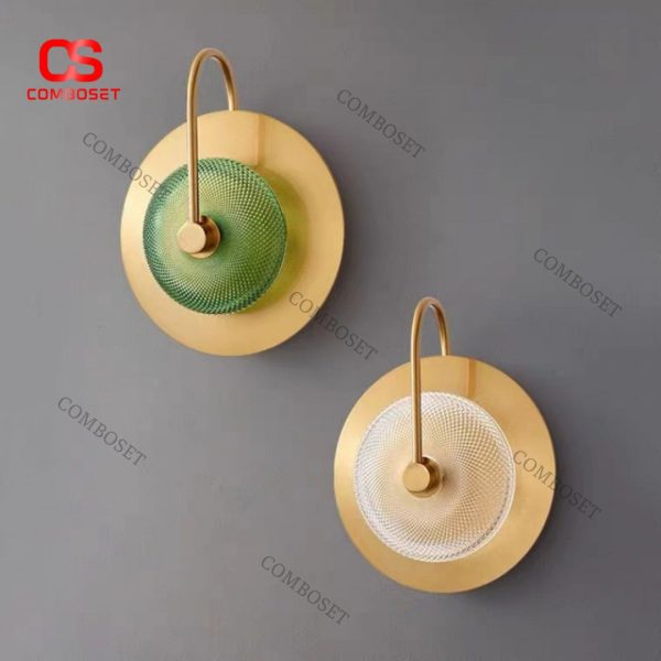 Đèn Tường Sắt Mạ Vàng Kính Xanh Hình Tròn Sáng Tạo Bắc Âu Khách Sạn, Phòng Khách
