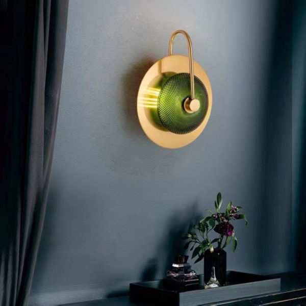 Đèn Tường Sắt Mạ Vàng Kính Xanh Hình Tròn Sáng Tạo Bắc Âu Khách Sạn, Phòng Khách