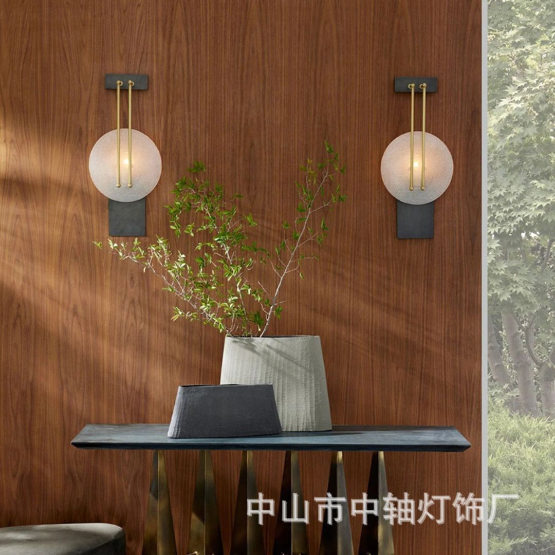 Đèn Tường Tròn Thuỷ Tinh Đồng Thau Sang Trọng Decor Phòng Khách Hiện Đại