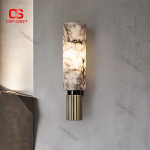 Đèn Tường Trụ Tròn Đá Cẩm Thạch Trắng Vân Đen Tự Nhiên Chiếu Sáng Lối Đi, Phòng Khách
