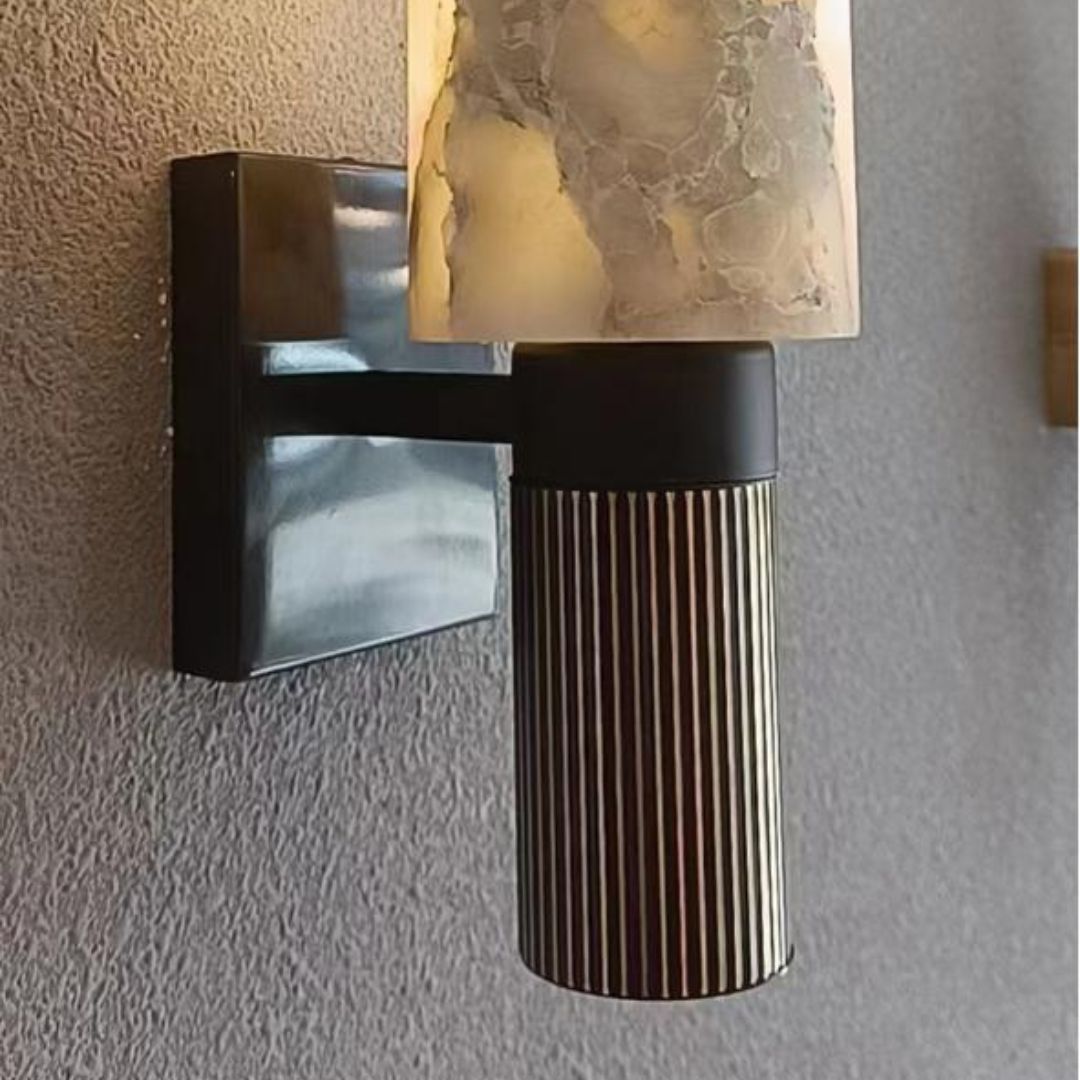 Đèn Tường Trụ Tròn Đá Cẩm Thạch Trắng Vân Đen Tự Nhiên Chiếu Sáng Lối Đi, Phòng Khách
